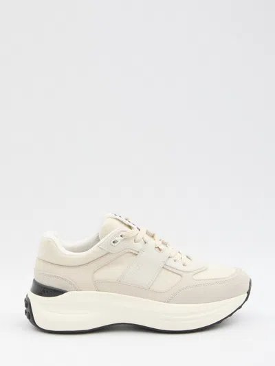 Tod's Sneakers In Leather And Fabric In Neutral