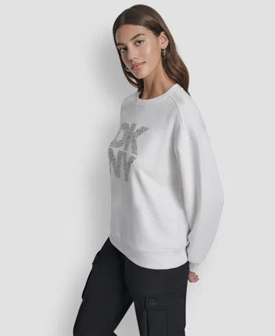 Dkny Jeans Rhinestone Logo Sweatshirt In Gray