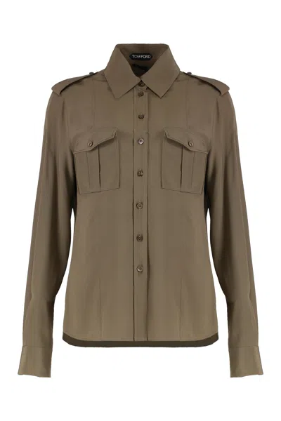 Tom Ford Silk Shirt In Neutral