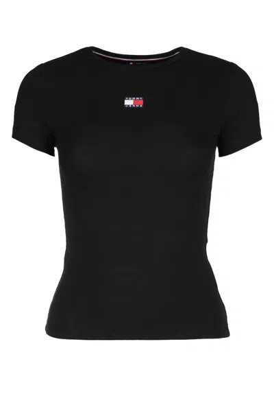 Tommy Jeans Slim Badge Rib Tee In Black