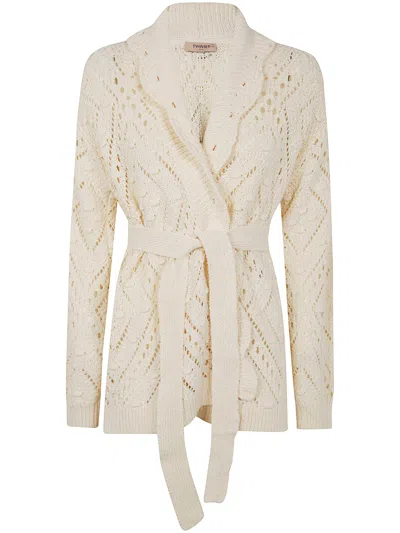 Twinset Twin-set Belted Knitted Cardigan In Neutral