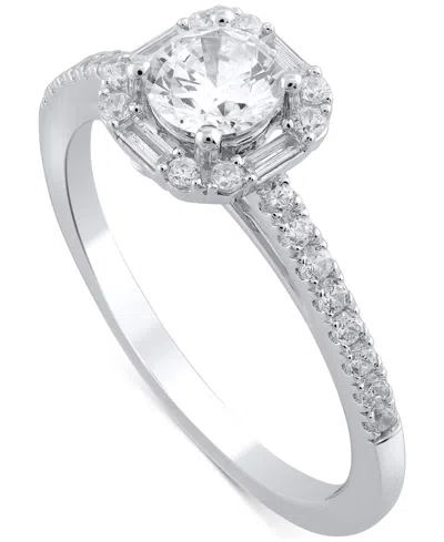 Macy's Diamond Halo Engagement Ring (3/4 Ct. T.w.) In 14k White Gold In Metallic
