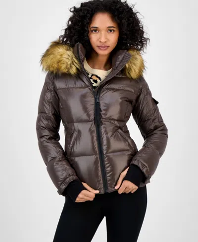 S13 Women's Allie Faux-fur-trim Hooded Puffer Coat In Brown