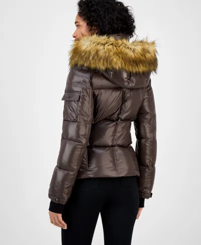 S13 Women's Allie Faux-fur-trim Hooded Puffer Coat In Brown