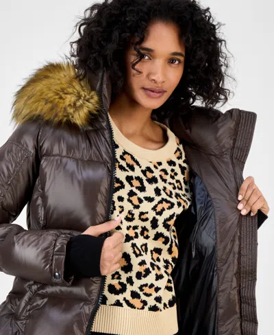 S13 Women's Allie Faux-fur-trim Hooded Puffer Coat In Brown