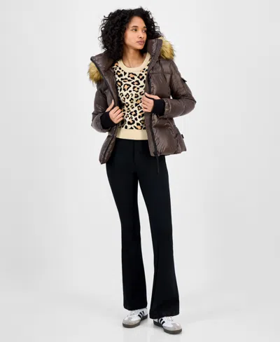 S13 Women's Allie Faux-fur-trim Hooded Puffer Coat In Brown