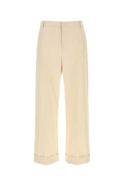Valentino Cotton Trousers With Cuffed Hem And Pockets In Neutral