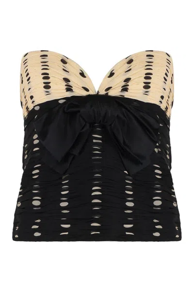 Valentino Printed Strapless Silk Chiffon Top In Black