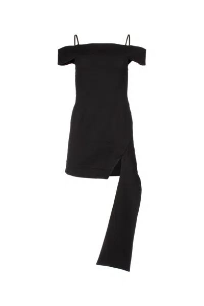 Yuzefi Sleek Off-shoulder Fitted Mini Dress In Black