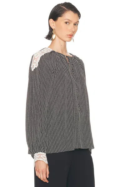 Chloé Micro Check Silk Long-sleeve Blouse In Gray