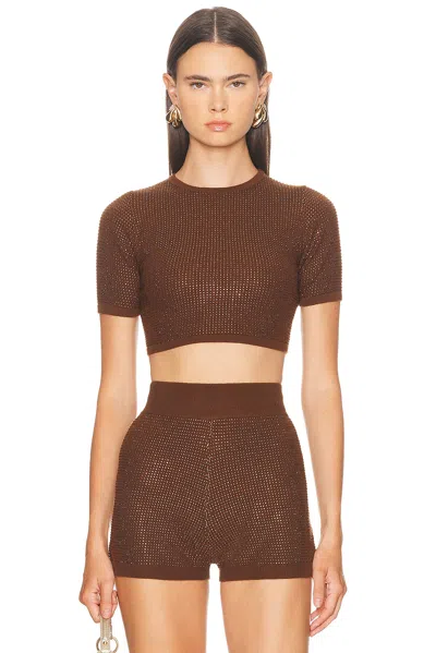 David Koma Rhinestone Embroidered Crop Top In Brown