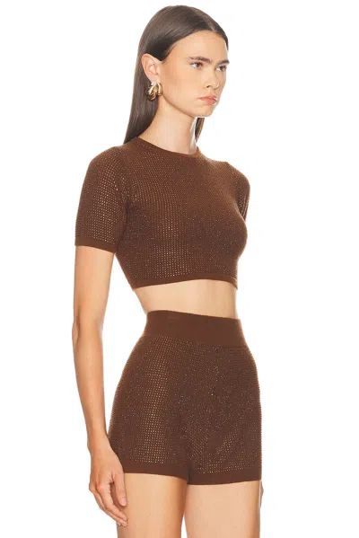 David Koma Rhinestone Embroidered Crop Top In Brown