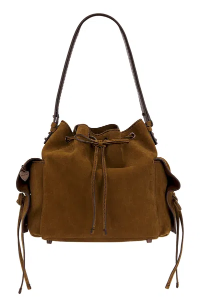 Acne Studios Womens Cognac Brown Multi-pocket Mini Suede Bucket Bag In Brown