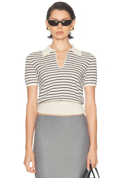 Frame Keyhole Polo Shirt In Cream Multi In Black