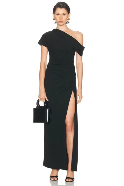 Simkhai Kally One-shoulder Draped Pleated Crepe Gown In Black