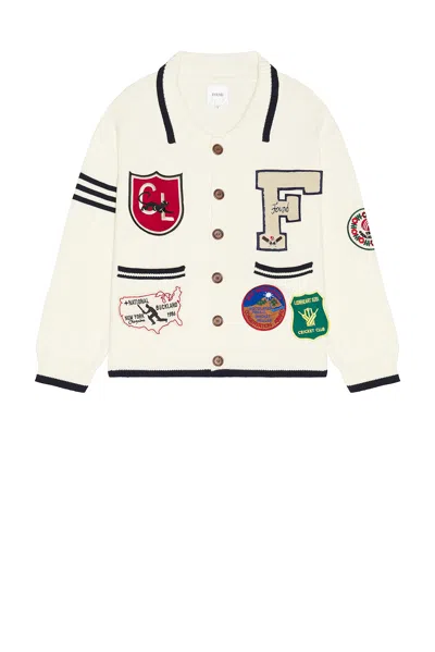 Found York Varsity Patch Collared Cardigan In White