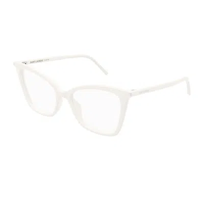 Saint Laurent Sl 386 Linea Corner Angle 014 White Transparent Glasses In White