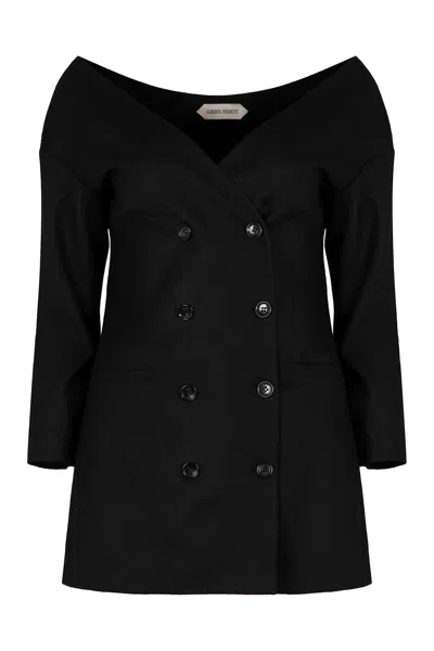Alberta Ferretti Double-breasted Virgin Wool Jacket With Deep V-neckline In Multi