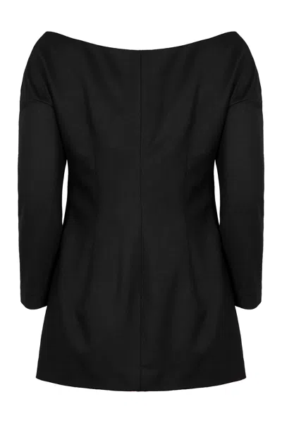 Alberta Ferretti Double-breasted Virgin Wool Jacket With Deep V-neckline In Multi