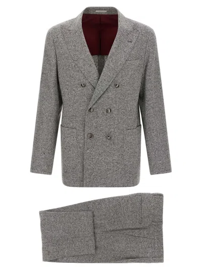 Brunello Cucinelli Tailored Suit Set Double-breasted Jacket In Gray