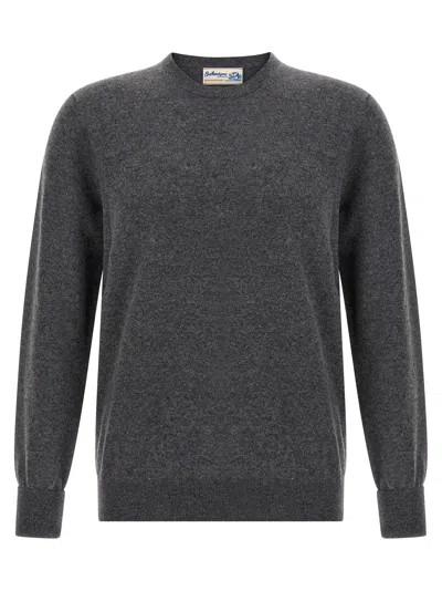 Ballantyne Ribbed Hem Cashmere Sweater With Long Cuffed Sleeves In Gray