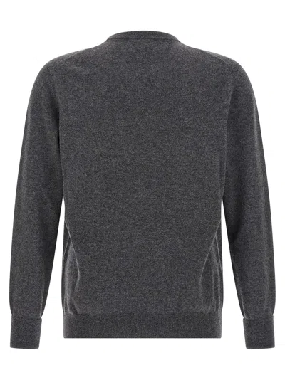Ballantyne Ribbed Hem Cashmere Sweater With Long Cuffed Sleeves In Gray