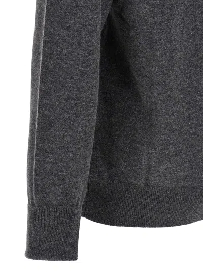 Ballantyne Ribbed Hem Cashmere Sweater With Long Cuffed Sleeves In Gray