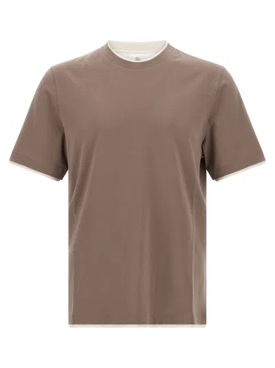 Brunello Cucinelli Double Layer T-shirt Multicolor In Brown