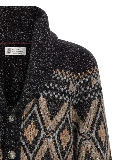 Brunello Cucinelli Wool Shawl Collar Cardigan In Black