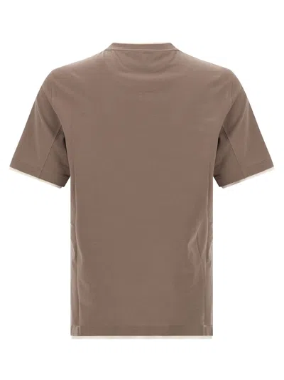 Brunello Cucinelli Double Layer T-shirt Multicolor In Brown