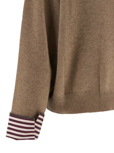 Brunello Cucinelli Cashmere Sweater Monili Detail In Brown