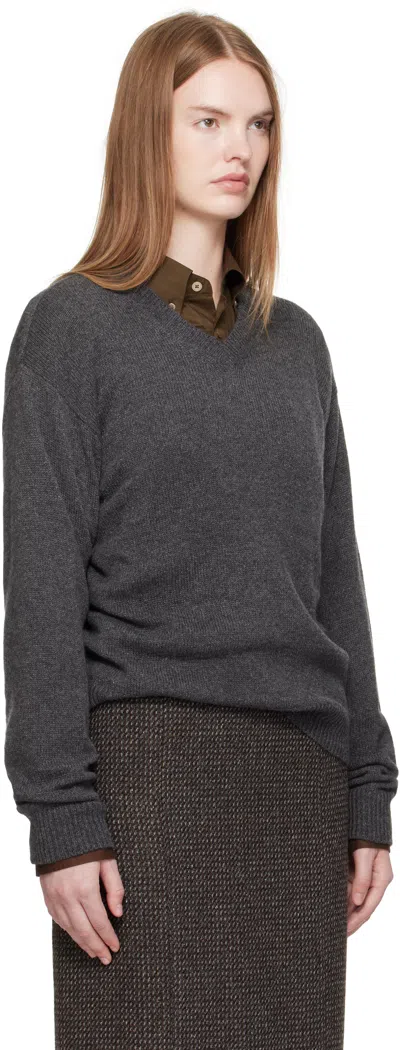 Auralee Gray Light Cashmere Knit V-neck Sweater In Gray