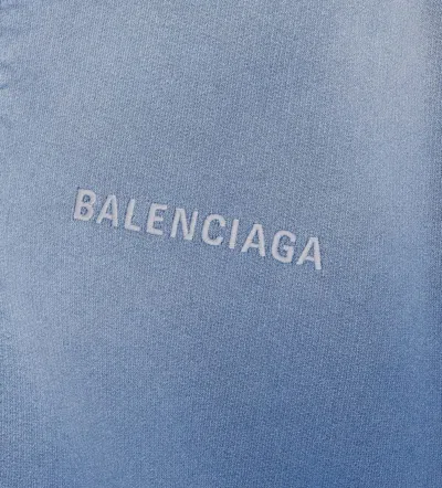 Balenciaga Distressed Logo Zip-up Sweatshirt In Blue