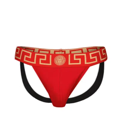 Versace Suspensorium With Greca Border In Red