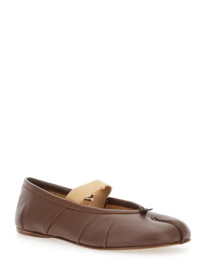Maison Margiela Leather Ballerina Shoes Split Toe In Brown