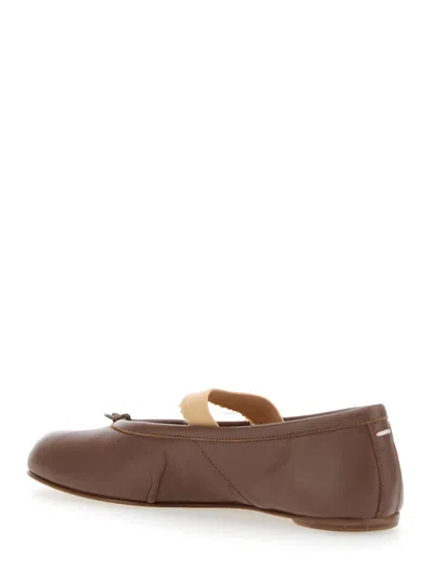 Maison Margiela Leather Ballerina Shoes Split Toe In Brown