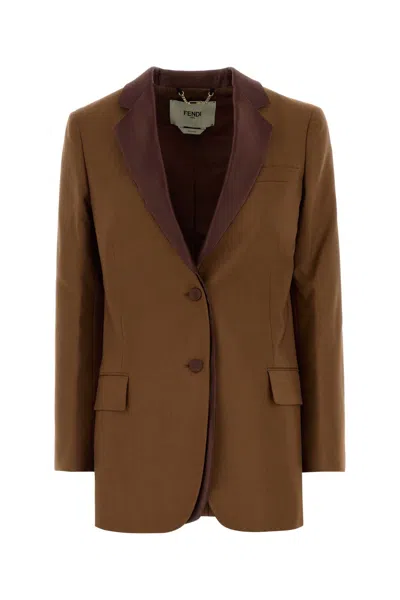 Fendi Wool Single-breasted Jacket Featuring Flap Pockets In Brown