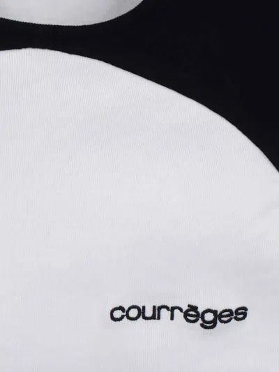 Courrèges Long-sleeved Contrast T-shirt With Rounded Hem And Logo Print In White