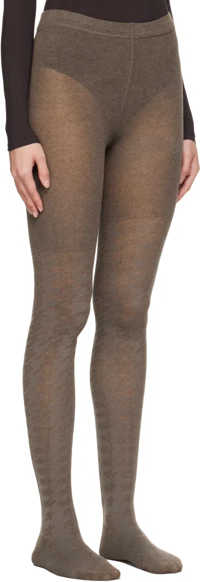 Open Yy Gray Hound's Tooth Star Tights In Brown