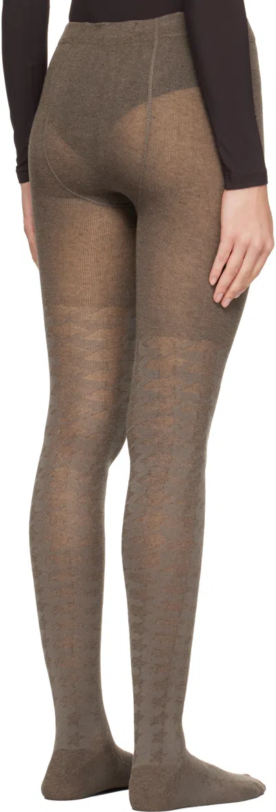 Open Yy Gray Hound's Tooth Star Tights In Brown