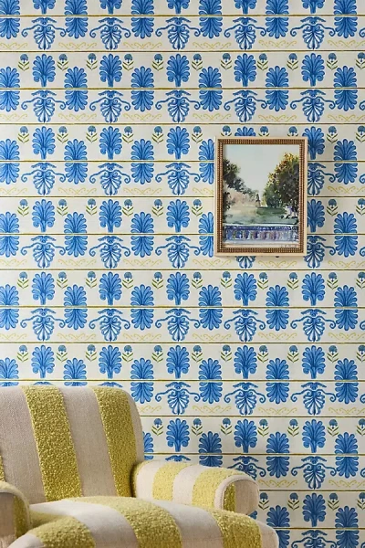 Mindthegap Mykonos Villa Motif Coastal Floral Wallpaper