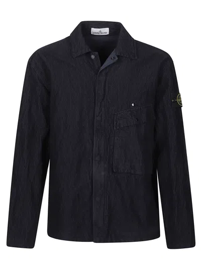 Stone Island Black 1200020 Wrinkled Corduroy 500-tc Jacket In Black