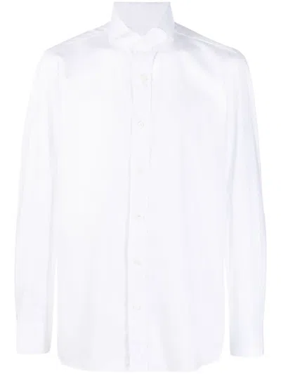 Borrelli Structured Collar Twill Shirt With Button-down Front In White
