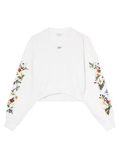 Off-white Floral Graphic Long Sleeve Top In White