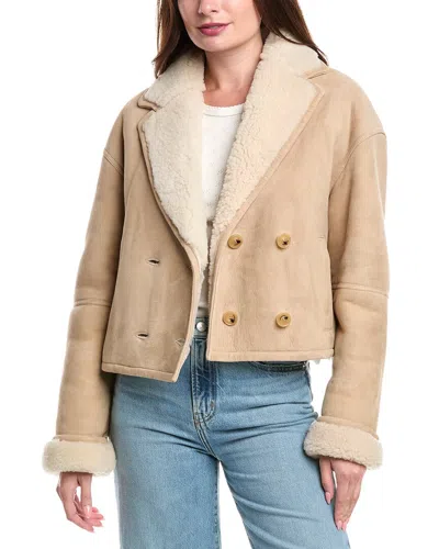 Sandro Shearling Jacket In Neutral
