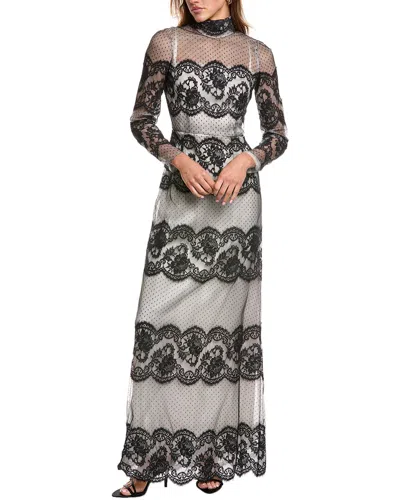 Dolce & Gabbana Black White Lace Silk Blend Maxisheath Dress In Black