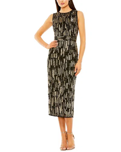 Mac Duggal 93597 Beaded Cocktail Fitted Tea Length Dress In Black