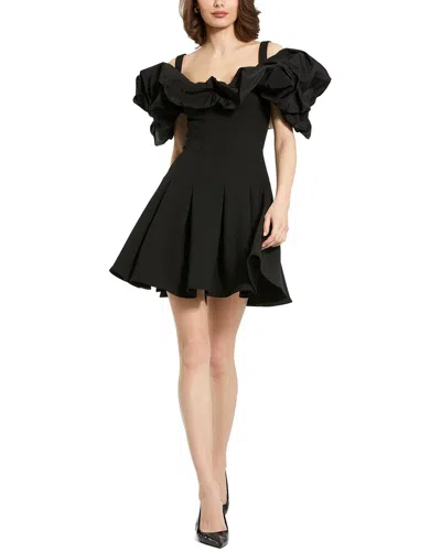 Mac Duggal Crepe Godet Hem Mini Dress With Faille Ruffle In Black