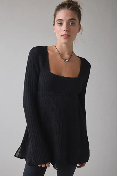 Kimchi Blue Hannah Lace Trim Babydoll Sweater In Black, Women's At Urban Outfitters In Black