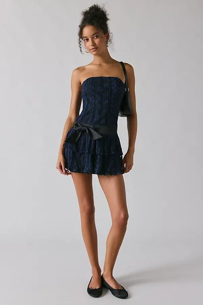 Kimchi Blue Apple Of My Eye Strapless Drop Waist Bow Mini Dress In Navy, Women's At Urban Outfitters In Blue